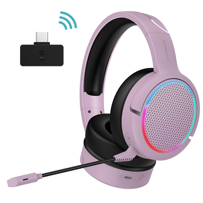 2.4ghz Pink Wireless Gaming Headset For PC Cord Length 2.2M Audio Jack USB